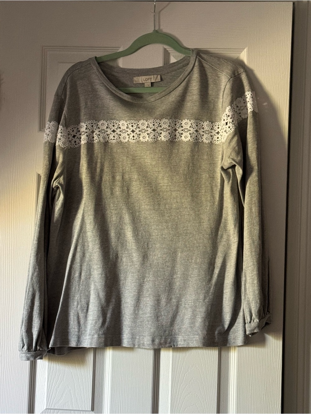 LOFT Gray Sweatshirt with White Lace Band
